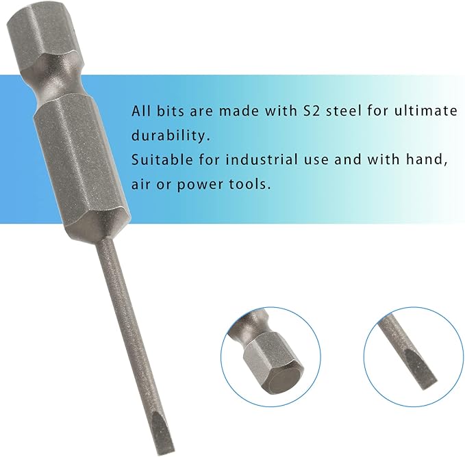 10 Pcs SL2 Magnetic Slotted Screwdriver Bits S2 Steel Flat Head Screwdriver Bits with 1/4 Inch Hex Shank, 2 Inch Length