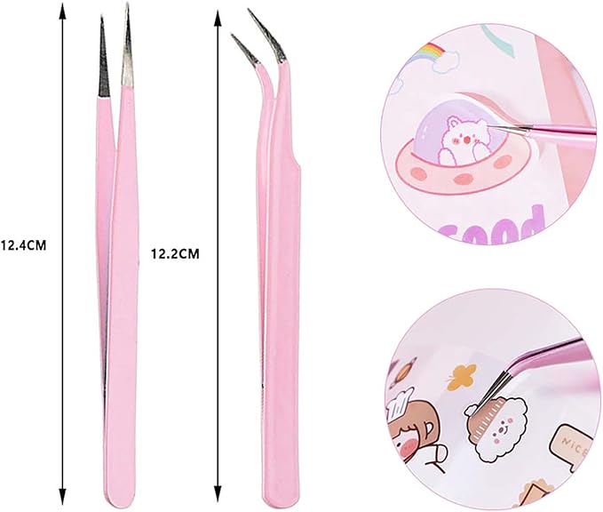 4PCS Precision Tweezers Set, Diamond Painting Tools, Lash Tweezer,Anti-Static Stainless Steel Curved & Point Tip Tweezers, for Nail Art, Electronics, Laboratory Work, Craft, Soldering, DIY