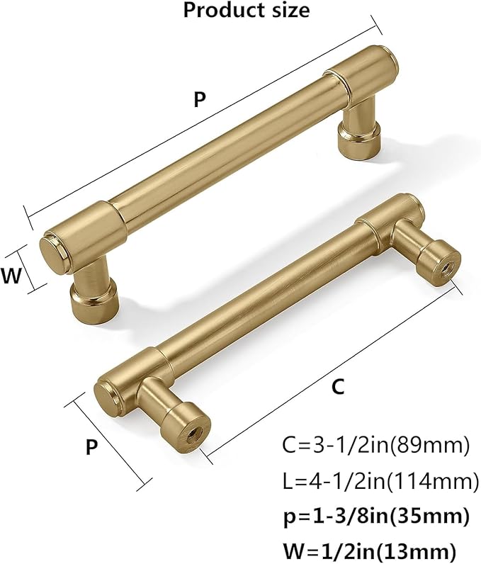 khtumeware 10 Pack 3-1/2 Inch Center to Center Champagne Bronze Cabinet Pulls Satin Brass Cabinet Handles Gold Kitchen Cabinet Hardware for Cupboard Drawer Pulls Dresser Handle