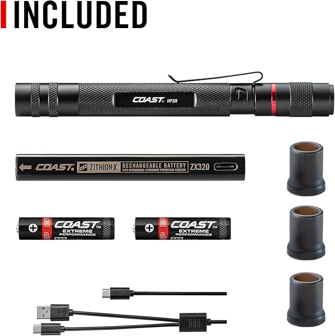 Coast HP3R 500 Lumen Rechargeable LED Penlight with Twist Focus, Orange