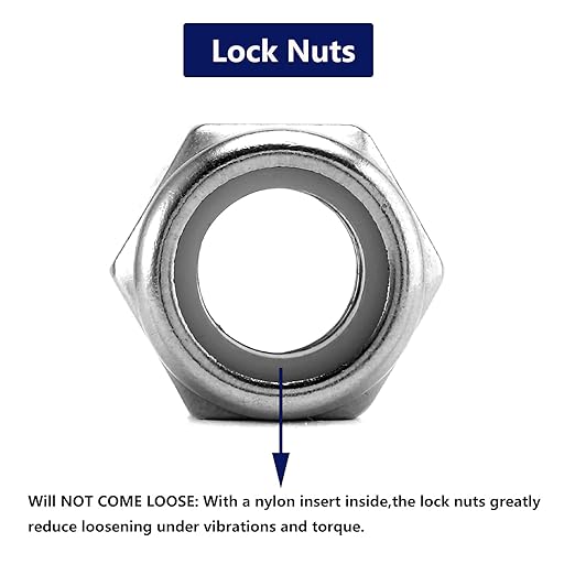 1/2-13 Nylon Insert Hex Lock Nuts 50Pcs 304 Stainless Steel Locknuts, Hex Drive, Bright Finish, by SG TZH