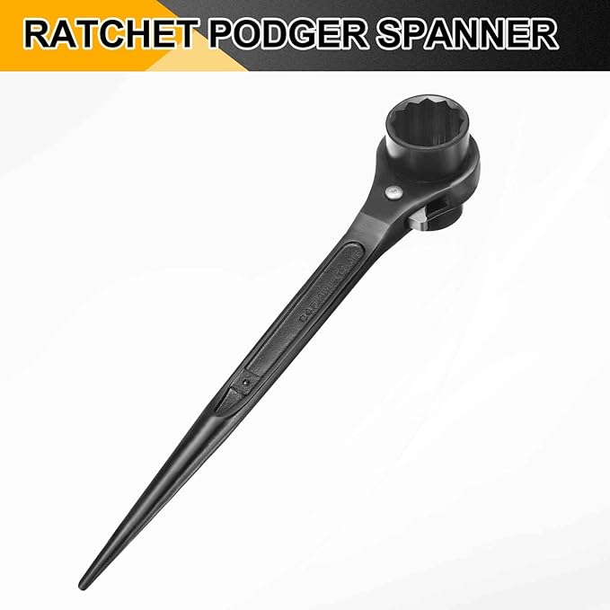 HARFINGTON Scaffolding Podger Ratchet Wrench 41mm x 46mm CR-V 12 Point Double Ended Socket Ratcheting Podger Scaffold Spud Spanner Tool for Auto Repair Mechanical Maintenance, Black