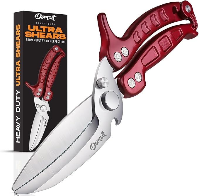 Poultry Shears Heavy Duty Professional, Turkey Shears for Chicken & Bone Cutting, Meat Cutting Scissors, Spring-Loaded Multi-purpose Kitchen Scissors, Dishwasher Safe, Non-Slip Handle ??Silver