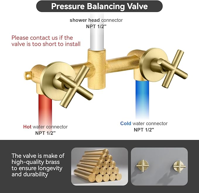 2 Handle Shower Faucet Set 6-Spray Shower Head and Handle Set Shower Trim Kit with Rough-in Valve Bathroom Shower Faucet Valve Trim Kit Brushed Gold
