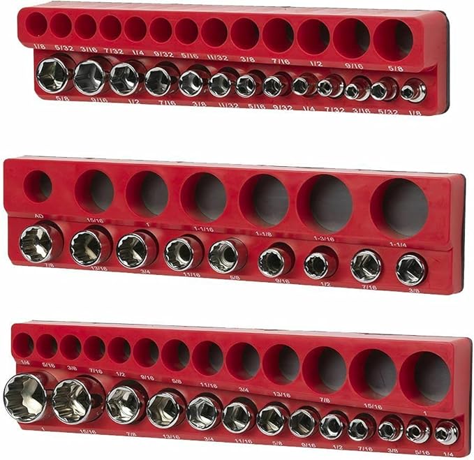 Magnetic SAE Standard Socket Holder Set Red