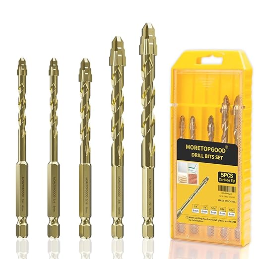 Masonry Drill Bit Set for Ceramic Tile, Concrete Drill Bit with Tungsten Carbide Tip for Marble, Cinder Block, Glass, Brick, Metal, Cement, Concrete, Plastic, Wood, Granite and Wall,5PCS
