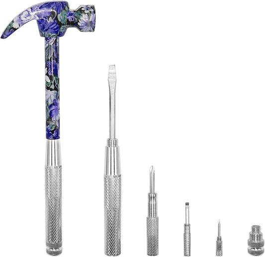 6-in-1 Floral Hammer Kit, Multifunctional Set with Cross & Flat Screwdriver, Portable Mini Gift