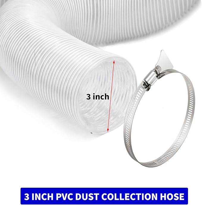 JUYO VONSAN 3 inch Dust Collection Hose 30ft 3??Flex Heavy Duty Clear PVC Debris Dust Collector Hose With Clamps (3'' X 30ft)