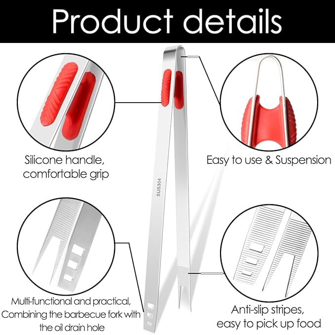 Gutsdoor 12-Inch Professional Kitchen Tweezers Stainless Steel Grill Tongs for BBQ, Grilling, Camping and Home Cooking Multi-Use Precision Cooking Tweezers for Outdoor Grill & Home Kitchens