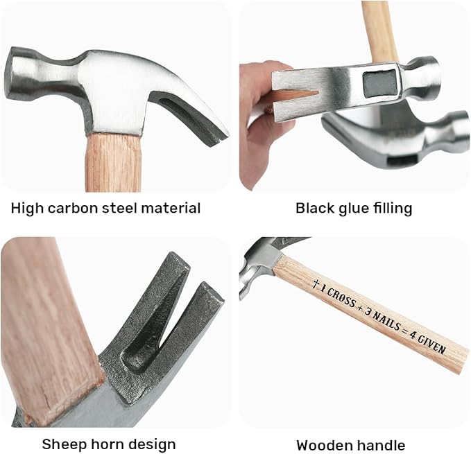 Jesuspirit - Engraved Hammer - Christimas Gifts, Wooden Hammer for Housework - Christian Gifts For Men, Father - Anniversary Gifts - Wedding Gift For Handy Man (1 Cross 3 Nails 4 Given)