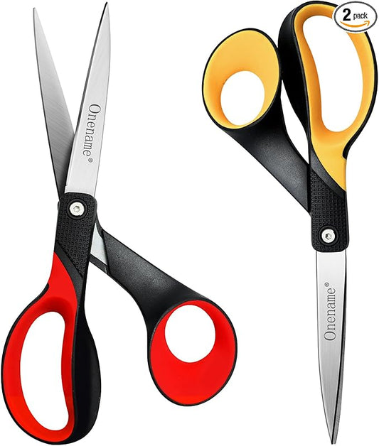 OneName Left Handed Scissors,8 Inch Lefty Scissors All Purpose,Stainless Steel Sharp Blade Soft Comfort-Grip Left Handed Scissor Adults,Great for Office,Home,Sewing,School Crafting 2 Pack