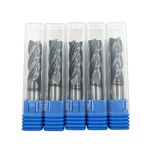 5PCS 1/2'' Carbide Square End Mill Bits Set, Milling Bits Cutter 1/2 Carbide End Mills for Alloy Steels/Hardened Steels, HRC 45 Deg Single End 4 Flute AlTiN Coating
