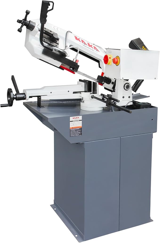 KAKA Mitering Metal Band Saw with 7.8 inch x 4.7 inch Cutting |45° Miter Angle, 1.1HP Motor for Steel and Aluminum, Auto Shut-Off Safety | BS-75G with Coolant System