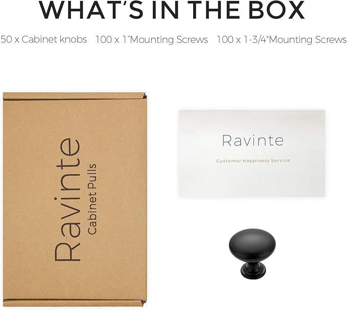 Ravinte 50 Pack Kitchen Cabinet Knobs Dresser Knobs Drawer Matte Black Zinc Drawer Pulls Door Dresser Handles for Dresser and Cupboard