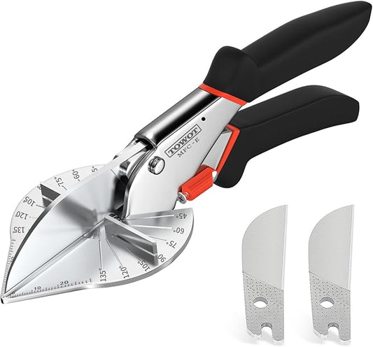 TOWOT Multifunctional Trunking Miter Shears for Molding and Trim Cutter,Adjustable at 45 To 135 Degree With Safety Lock Hand Tools for Cutting Plastic, PVC and Molding Trim, with Replacement blades