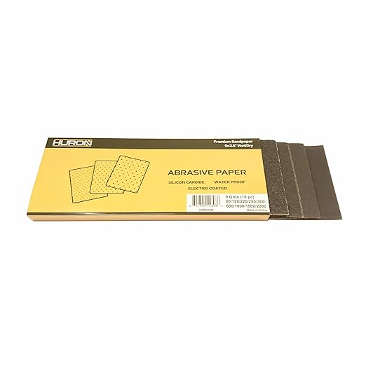Huron Premium Precision Professional Sandpaper Sand Paper Assortment Pack 9x3.6 Wet/Dry 10 Each 9 Grits 80 to 2000 (90 pc)
