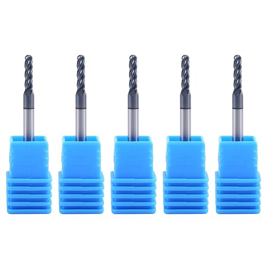 XYunEnZ ISB?괖arbide Ball Nose End Mill Bits, 3/32" Diameter, 1/8" Shank Diameter, 4 Flute CNC Cutting Tools CNC Router Bits for Hardened Steel, Wood, Aluminum, Suitable for DIYers and Professionals, 5