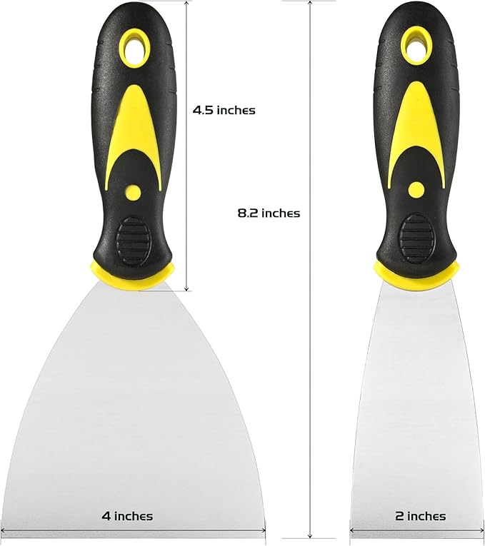 Putty Knife Scraper Set, 2" 4" Spackle Knife 2Pack, Stainless Steel Paint Scraper for Drywall Repairing and Clearing, Wallpaper Removal, Putty Applying, Plaster Scraping