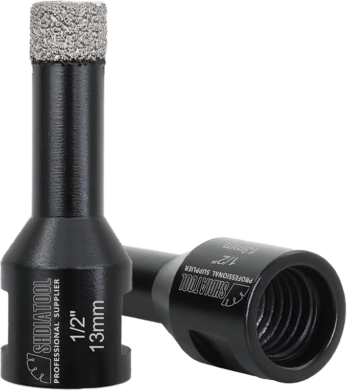 SHDIATOOL Diamond Core Drill Bits 2PCS 1/2 Inch(13mm) for Porcelain Ceramic Tile Marble Brick Vacuum Brazed Hole Saw 5/8" Thread for Angle Grinder