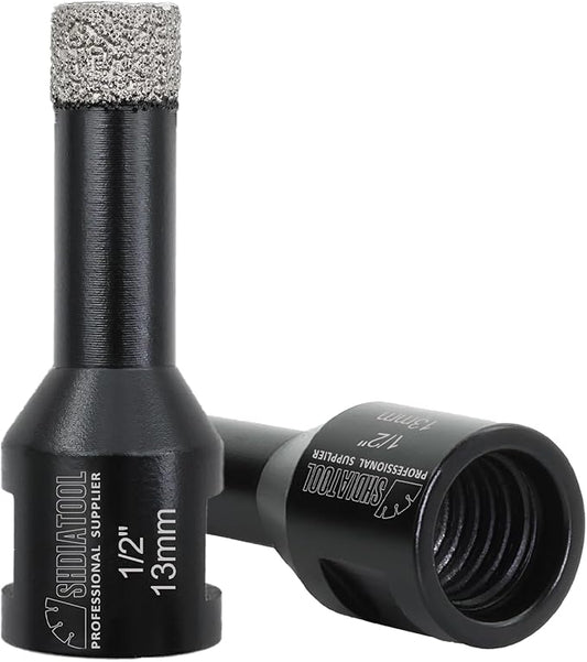 SHDIATOOL Diamond Core Drill Bits 2PCS 1/2 Inch(13mm) for Porcelain Ceramic Tile Marble Brick Vacuum Brazed Hole Saw 5/8" Thread for Angle Grinder