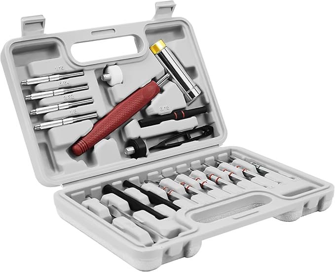 BESTNULE Roll Pin Punch Set, Punch Tools, Made of Solid Material Including Steel Punch and Hammer, Ideal for Machinery Maintenance with Organizer Storage Container (Without Bench Block)