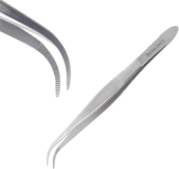 Lab Tweezers High Precision Forceps, Fine Strong Curved Point Tweezers, Stainless Steel (4.5 Inch)