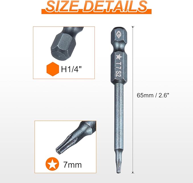 HARFINGTON 5pcs 5-Point Torx Screwdriver Bit 1/4" Hex Shank 7mm Magnetic Head 2.6" Length S2 Steel Pentagon Star Screw Driver Bit for Repair Work Electric Screwdriver, Blue