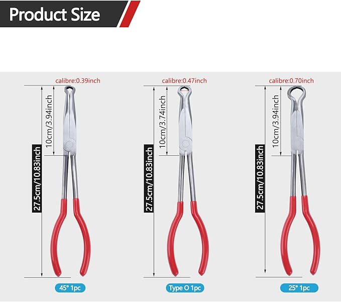 3 Pieces 11'' Long Nose Pliers Set, Cricle Plier O-shape Tip Craft Repairing Tool(0.2/0.5/0.7in)