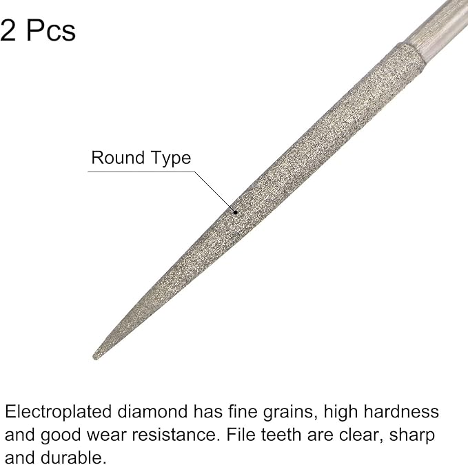 uxcell Diamond Needle Files, 4mm x 160mm Round Type File Handles Hand Tool for Metal Wood Stone Marble 2pcs