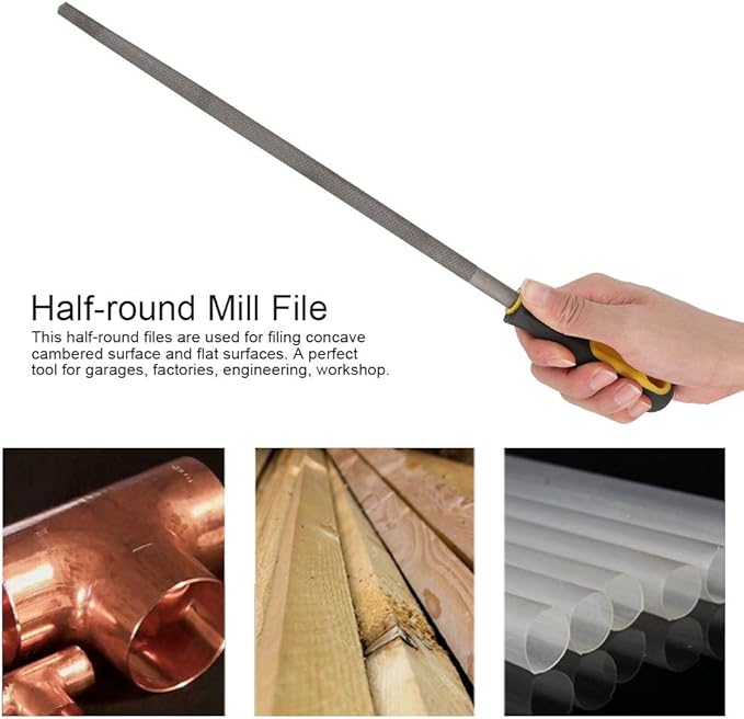 Bastard Cut Mill File, 12in Round Metal Files, Round Mill Steel File Rasp with Plastic Handle, Round Files, T12 Carbon Steel Rat Tail File for Wood, Metal, Plastic (Fine-Tooth)