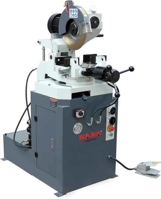KAKA INDUSTRIAL Circular Cold Saw, 12.4 inch Semi-Automatic Hydraulic Circular Saw with Foot Pedal Control for Steel and Aluminum, Double Vise and Coolant System PDS-12H
