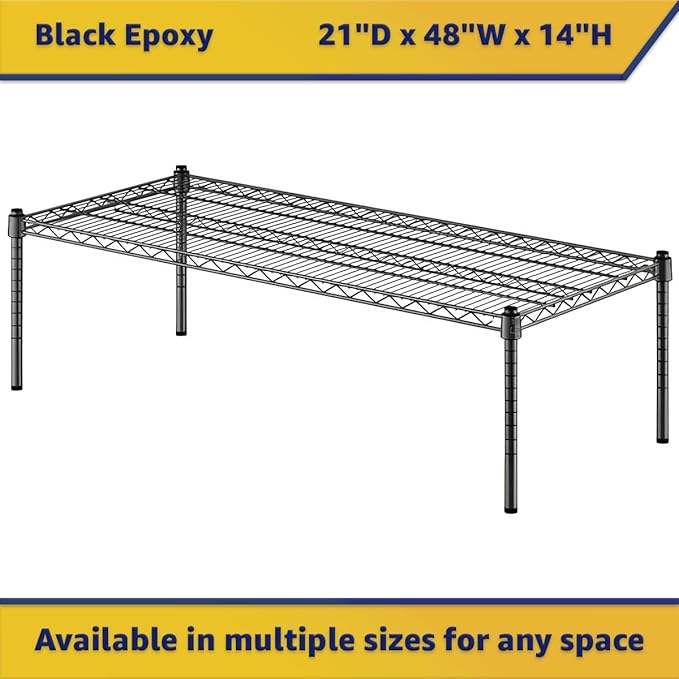 21" x 48" x 14" Black Epoxy Wire Storage Shelf, Dunnage Rack, Commercial 1 Tier Small Shelf