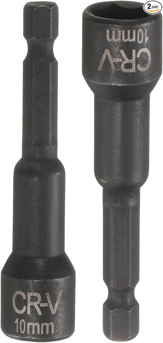 uxcell 2Pcs 1/4" Hex Shank 10mm Magnetic Hex Socket 65mm Length, CR-V Steel Quick-Release Impact Driver Socket Wrench Screw for Impact Drill Power Nut Setter
