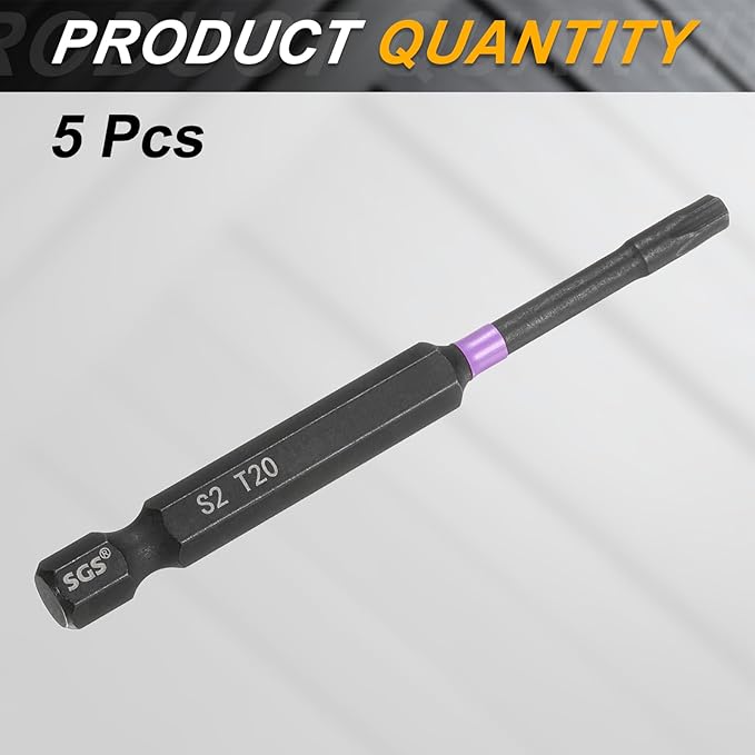 HARFINGTON 5pcs T20 Torx Head Impact Screwdriver Bits 1/4" Hex Shank 3" (75mm) Long Magnetic No Hole Tamper Proof 6 Point Star Screw Driver Drill Bits Phosphate S2 Steel Power Tools