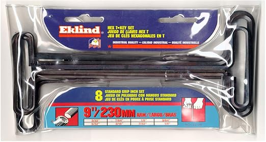 EKLIND 33198 Std Grip Hex T-Key allen wrench - 8pc set SAE Inch Sizes 3/32-1/4 9in series