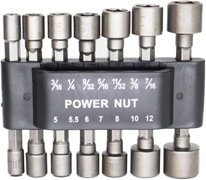 Power Nut Driver Drill Bit 14-Piece Set, 1/4" Hex Drive, Metric & SAE Socket Wrench Screws Compatible with Power Tools
