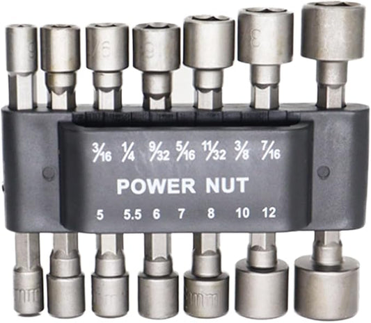 Power Nut Driver Drill Bit 14-Piece Set, 1/4" Hex Drive, Metric & SAE Socket Wrench Screws Compatible with Power Tools