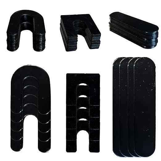 KATOOL 60 Pcs 2MM Shims Structural Tile Plastic Flat Shims and U Shaped Horseshoe Plastic Shims for 2 Post Lift Leveling, 1.4 Inch, 2 Inch, 2.3 Inch