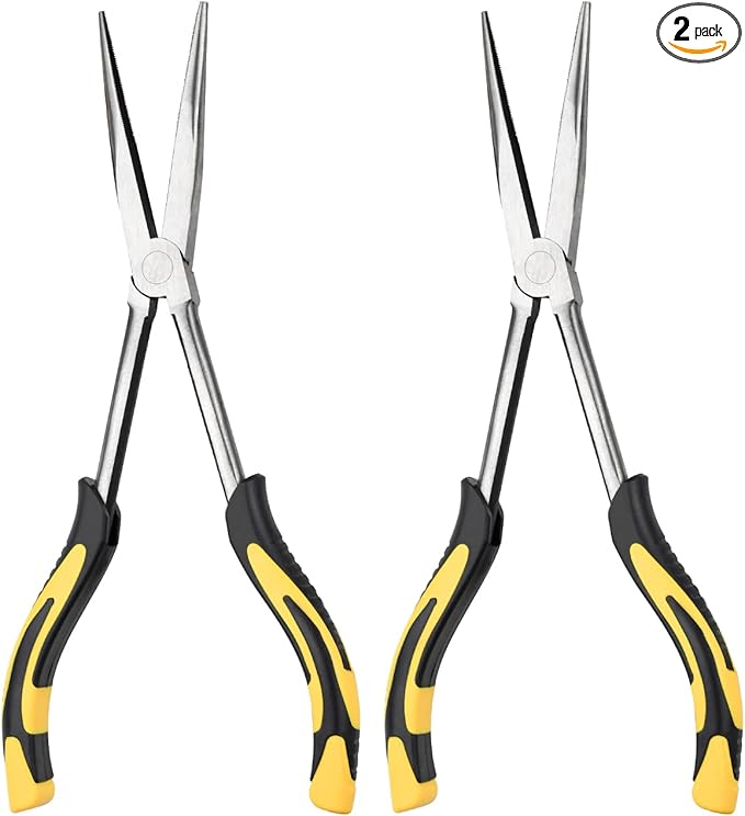Premium Long Needle Nose Pliers-11?쇺? Paper Clamp Precision, High Carbon Steel, Soft Grip with Wire Cutter, Long Nose Cutting Pliers for Home, Fishing, Jewelry, Crafts,2pcs