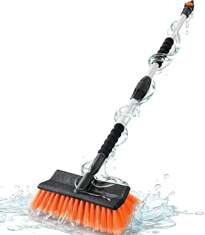 51" Car Wash Brush with Long Handle, Flow-Thru Soft Bristle Car Washing Brush with Extendable Handle and Hose Attachment and On/Off Switch for Car, RV, SUV, Truck, Boat, House Siding