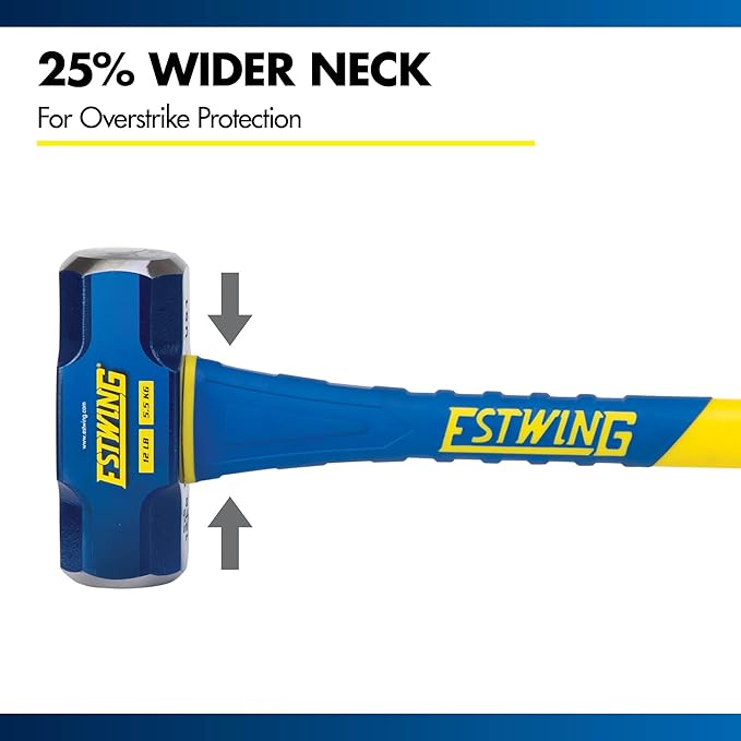 Estwing 12-Pound Hard Face Sledge Hammer for Demolition/Stake Driving, 50-55 HRC, 36-Inch Fiberglass Handle, Overstrike Protection, Textured Grip