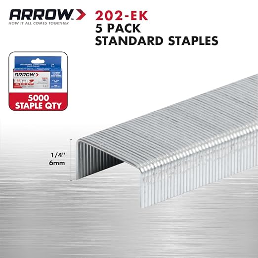 Arrow 202-EK 1/4-Inch Length Galvanized Steel Staples for Desktop Staplers only, Office Supplies for Desk Staplers for Business, Classroom Supplies, Home Office, and Craft Use, 5-Pack, 5000 Per Pack