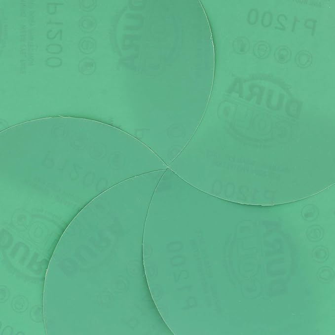 Dura-Gold Premium 6" Green Film PSA Sanding Discs - 1200 Grit (Box of 25) - Self Adhesive Stickyback Sandpaper for DA Sander, Detailing Finishing Cut Abrasive, Sand Automotive Paint Woodworking Wood