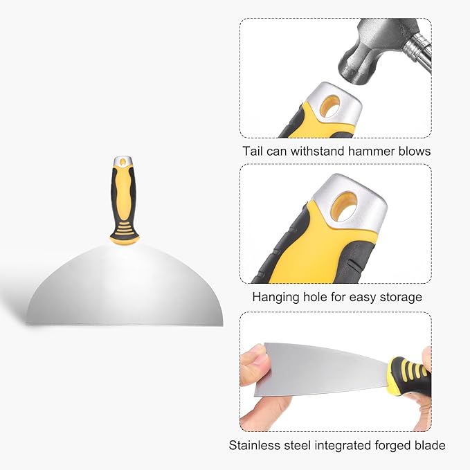 uxcell Putty Knife 10" High Carbon Steel Paint Scraper Flexible Drywall Repair Mud Knife for Removing Cement Wallpaper Mud Adhesive Taping with Metal Hammer End