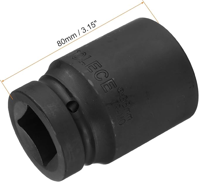 uxcell 1" Drive 38mm 12-Point Impact Socket, CR-MO Steel 80mm Length, Standard Metric Sizes