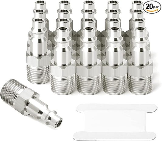GASHER 1/4-Inch NPT Male Industrial Air Plug,1/4-Inch High Flow Pneumatic Plugs 300PSI (20-Pack)
