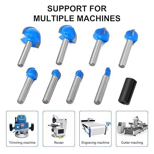 Core Box Router Bit Set, 8Pcs Solid Carbide 1/4 Inch Shank Woodworking Tool with 1/4" to 1" Round Nose Double Flute Bits, for Half Round Grooves and Cove Cutting for Woodworking Grooves and Coves