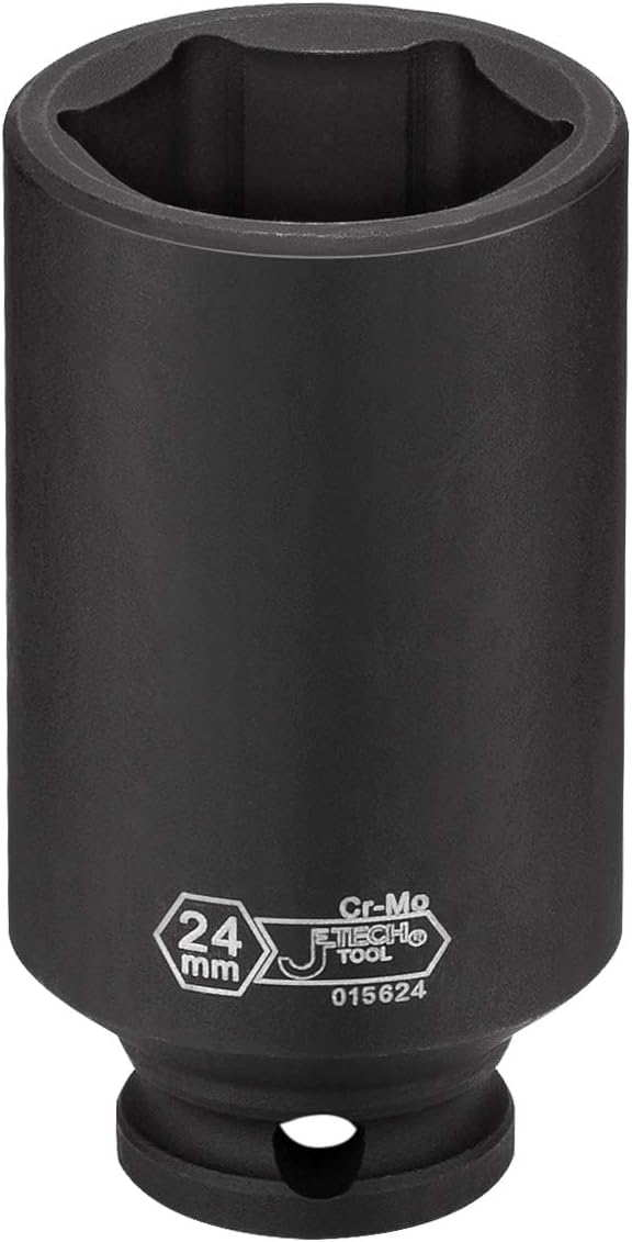 Jetech 3/8-Inch Drive 24mm Deep Impact Socket with 6-Point Design, Heat-Treated Chrome Molybdenum Alloy Steel, Metric