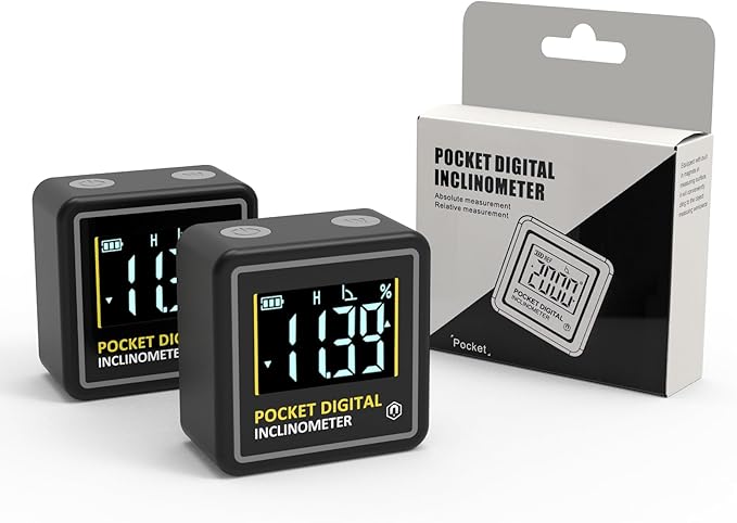 KNINE OUTDOORS Mini Digital Angle Finder 4-side Strong Magnetic Angle Gauge, Table Saw Miter Protractor, Woodworking Measuring Tool, Level Box for Hanging (2 Pack, Plastic, Small Size)