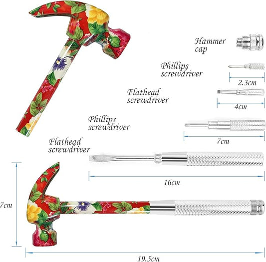 6 in 1 Flower Hammer & Screwdriver Tool, All In One Screwdriver Hammer Tools Set, Best Gift for Birthday Valentine's Mother's day Christmas Thanksgiving Halloween